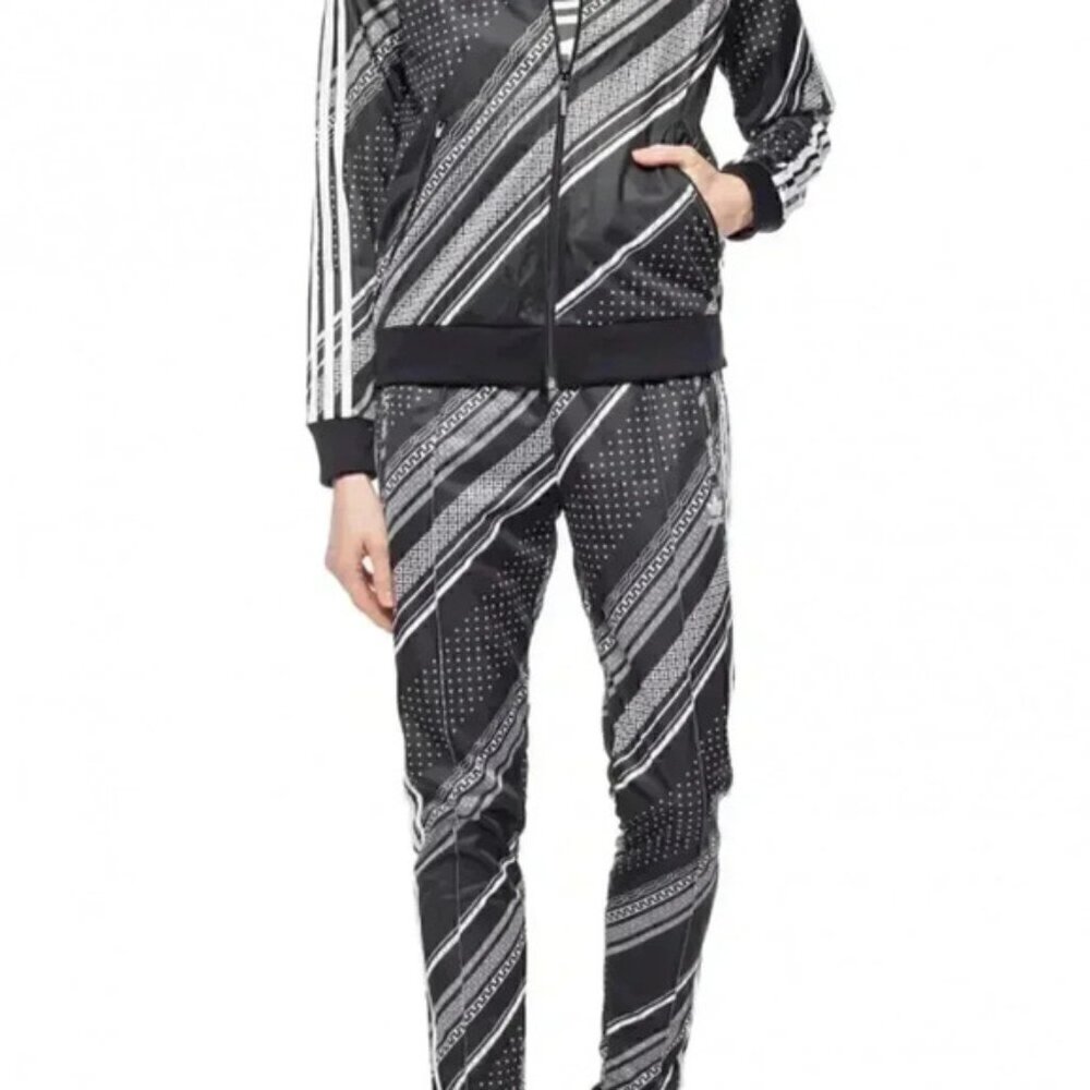 NWT Adidas black and white striped long sleeve casual athletic  jacket XXS